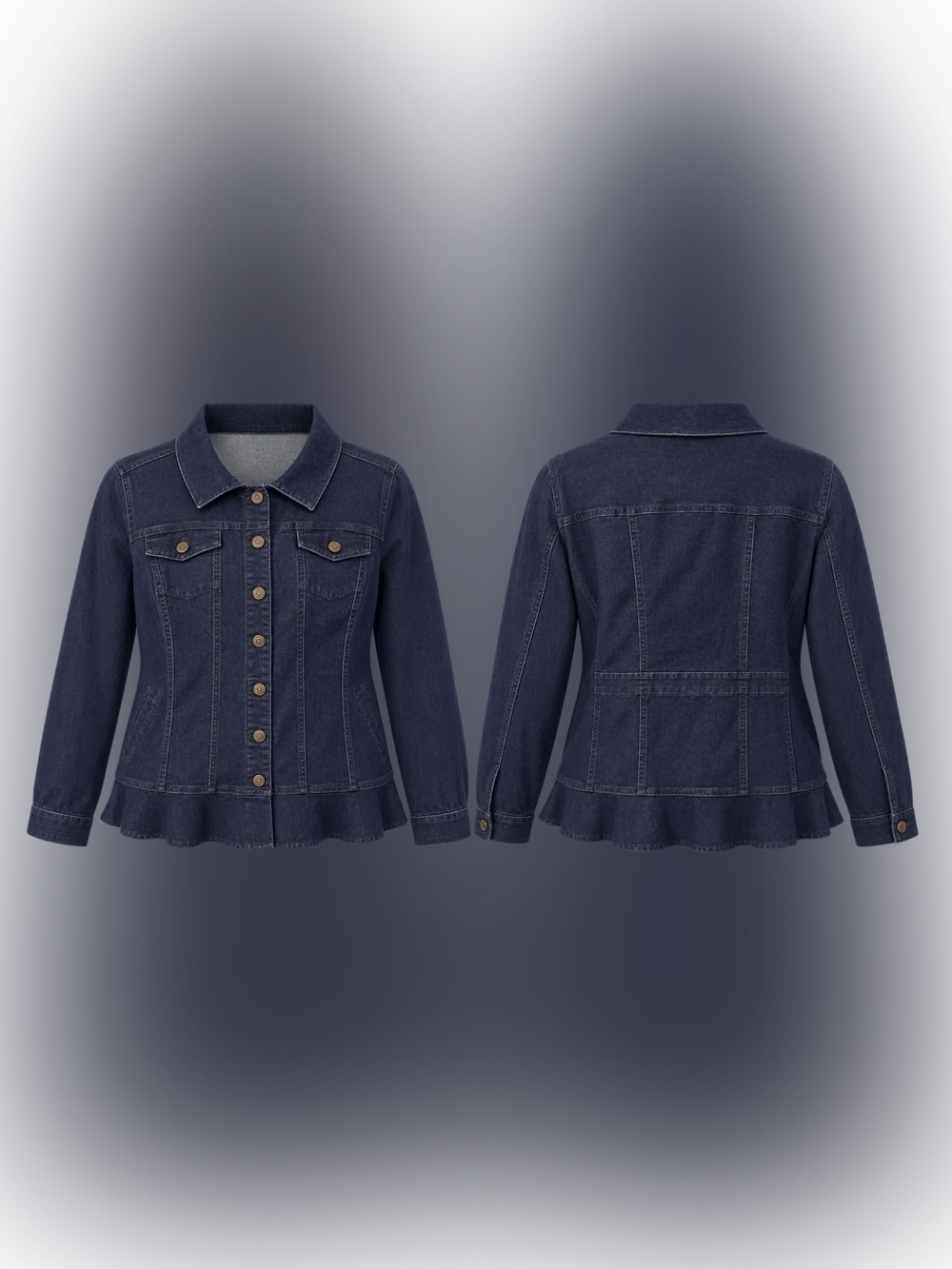 Nina Leonard 3XL Dark Indigo Stretch Denim Jacket with Ruffle Hem - Picture 3 of 3